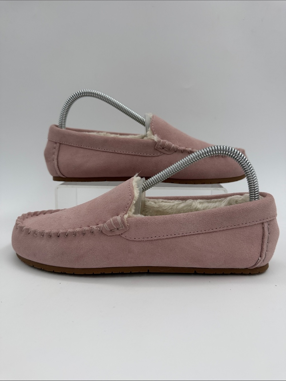 Lands' End Cozy Fuzzy Lined Suede Moccasin Slippers Women's Size 7B